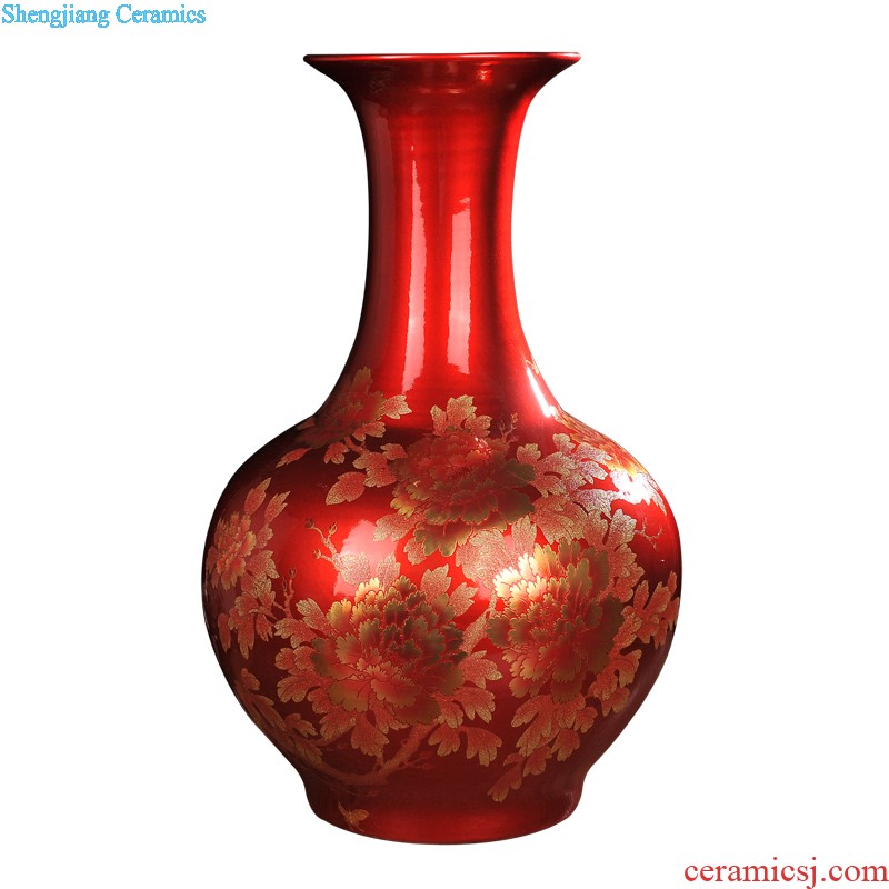 Jingdezhen ceramics Crystal glaze black peony landing a big vase Modern home sitting room floor furnishing articles