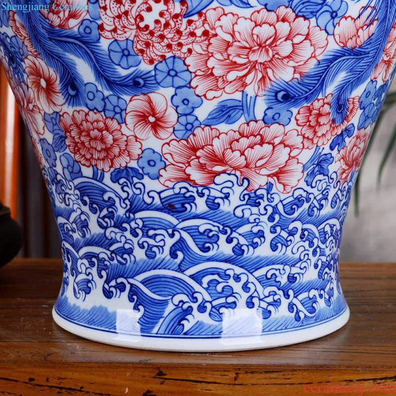 Jingdezhen ceramics vase hand-painted flower arranging furnishing articles of Chinese style living room TV cabinet decoration porcelain home decoration