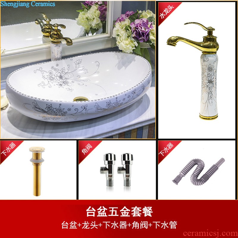 Koh larn, qi continental basin pillar three-piece set of ceramic art basin pillar lavatory basin that wash a face Morning glory