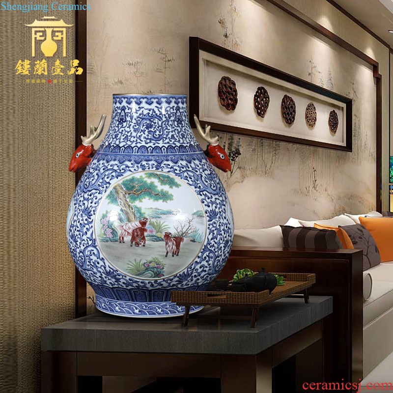 Jingdezhen ceramics hand-painted jack pastel beauty put vase new rich ancient frame of Chinese style household decorative furnishing articles