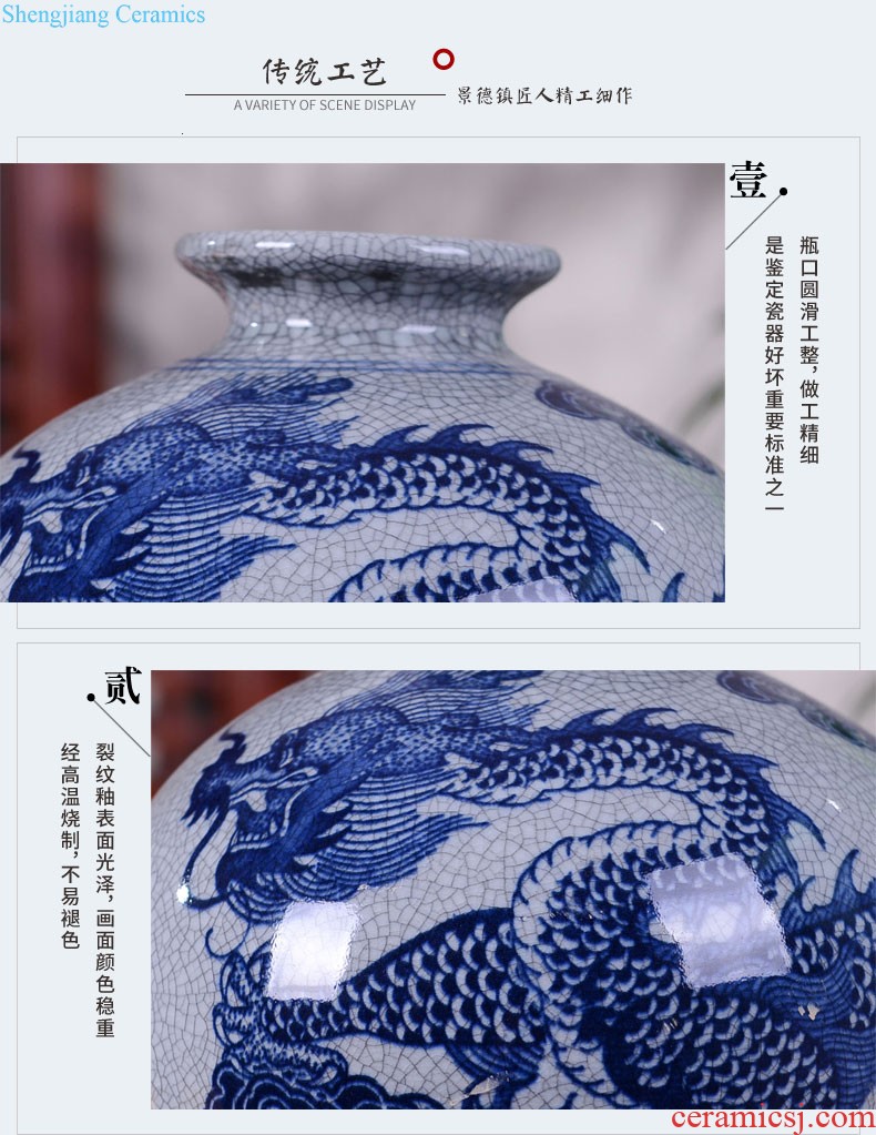 Jingdezhen ceramics hand blue and white porcelain vase large sitting room of new Chinese style household adornment TV ark furnishing articles