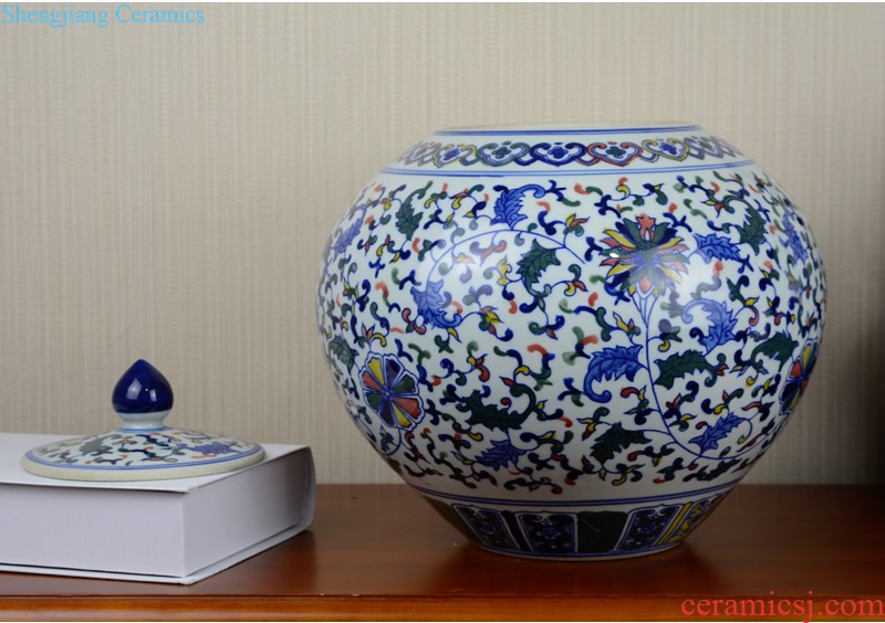 Jingdezhen ceramics general pot of large storage tank with cover Chinese style household soft adornment furnishing articles sitting room