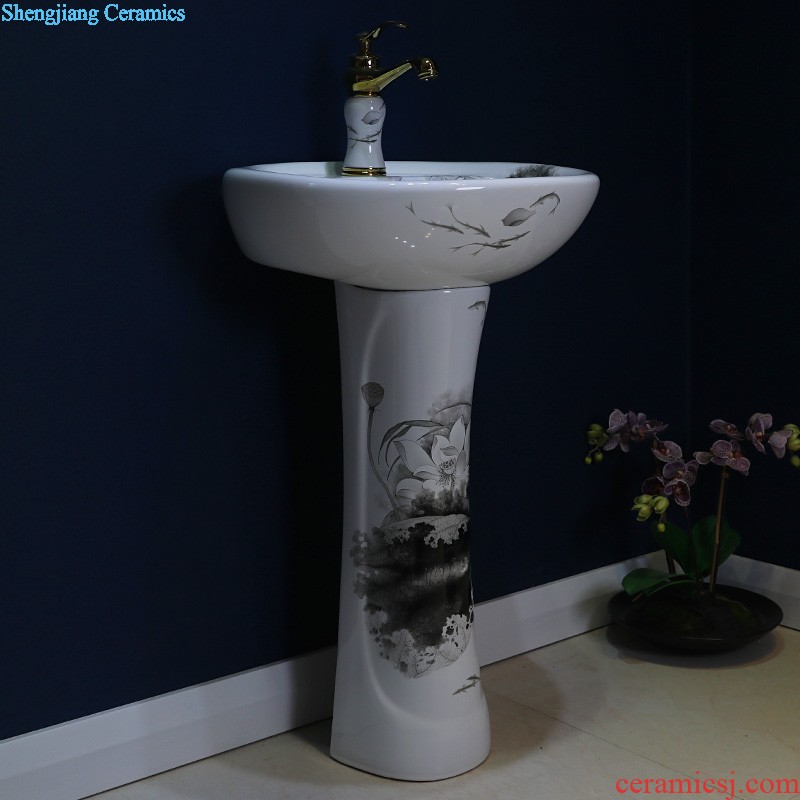 Gold cellnique Pillar basin of Chinese style restoring ancient ways is blue and white art ceramic lavatory vertical lavabo one-piece column basin