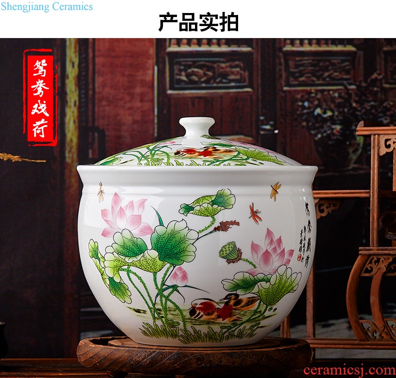 Merry jingdezhen porcelain ceramic barrel 10 jins 20 jins magnesium 2 ricer box pickles pickled meat jar with cover money-box