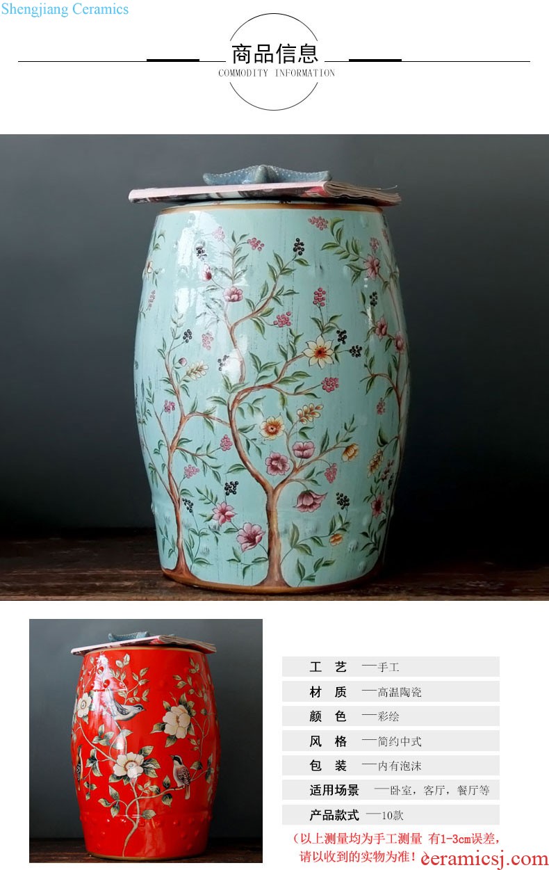 New Chinese style European rural jingdezhen temperature hand-painted ceramic stool drum stool dressing change stool drum pier ruffles few shoe