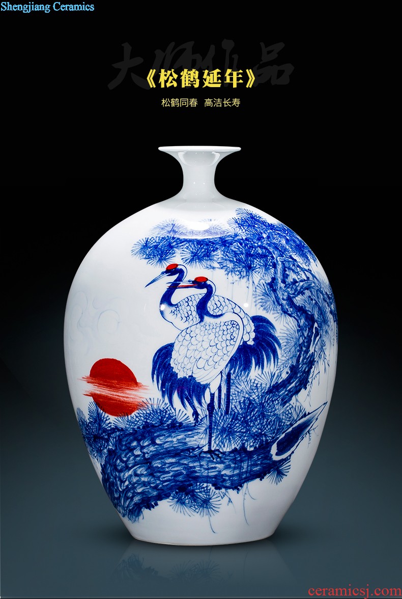 Jingdezhen ceramic hand-painted large blue and white porcelain vase Lin He spring sitting room adornment TV setting wall furnishing articles