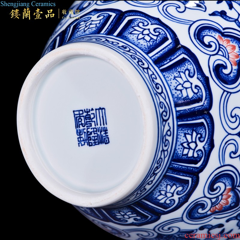 Jingdezhen ceramics imitation qing qianlong as gold glaze carving painting of flowers and big vase household sitting room adornment collection furnishing articles