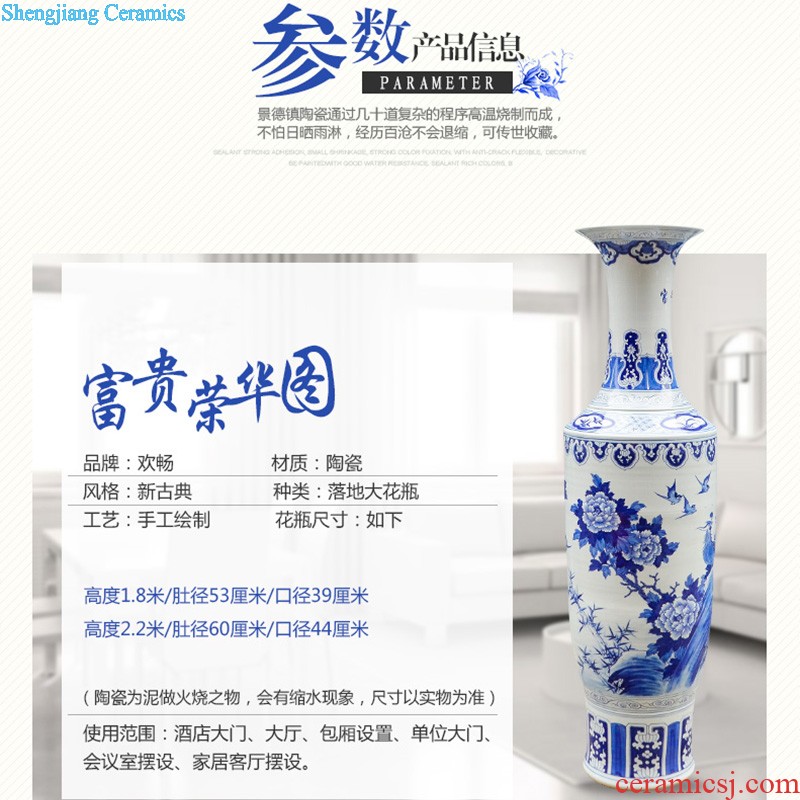 Jingdezhen ceramics hand-painted guest-greeting pine high landing craft large blue and white porcelain vase sitting room hotel decoration furnishing articles