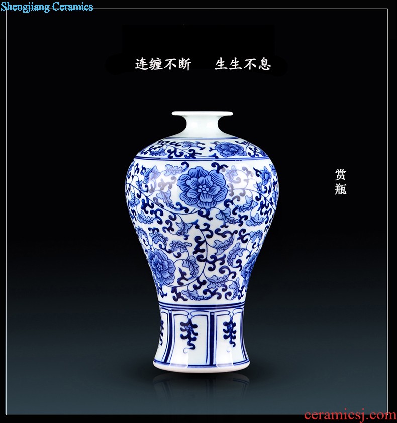 Hand painted lotus painting and calligraphy cylinder kiln jingdezhen ceramics is increasing in vases, flower arranging furnishing articles Chinese style living room floor decoration