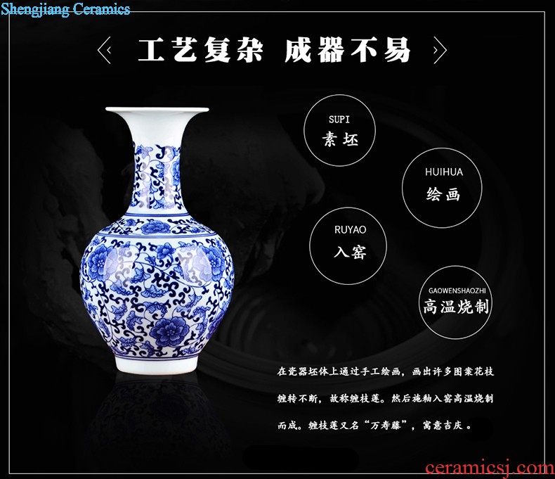 Hand painted lotus painting and calligraphy cylinder kiln jingdezhen ceramics is increasing in vases, flower arranging furnishing articles Chinese style living room floor decoration