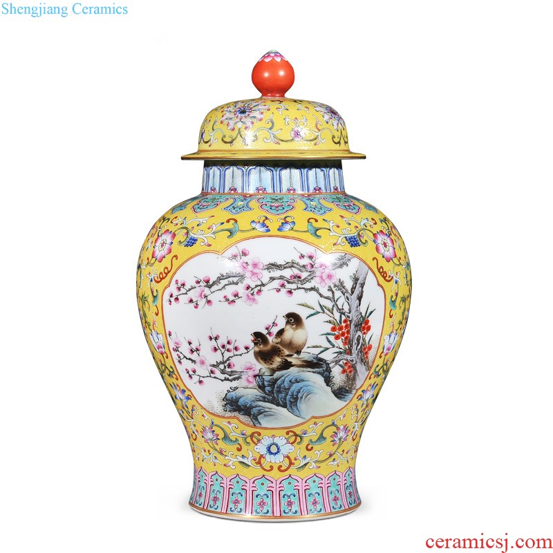 Jingdezhen imperial kiln chinaware imitation qianlong pastel flowers yellow around the eight immortals lines like ear cover pot sitting room adornment is placed