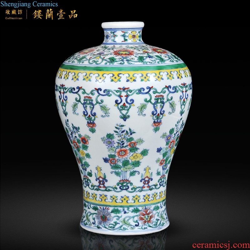 Jingdezhen imperial kiln chinaware imitation qing emperor kangxi colorful lotus heron grain PND tail-on statue of Chinese style living room decorative furnishing articles