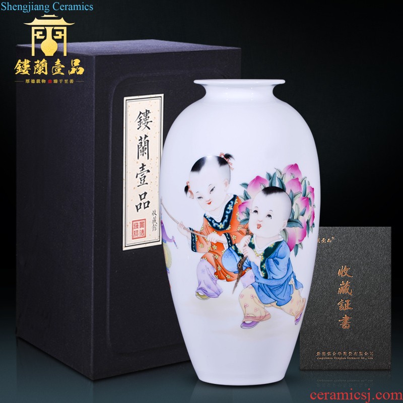 Jingdezhen ceramic high copy qianlong blue tie up lotus flower pattern painting and calligraphy cylinder new Chinese style living room vase collection furnishing articles