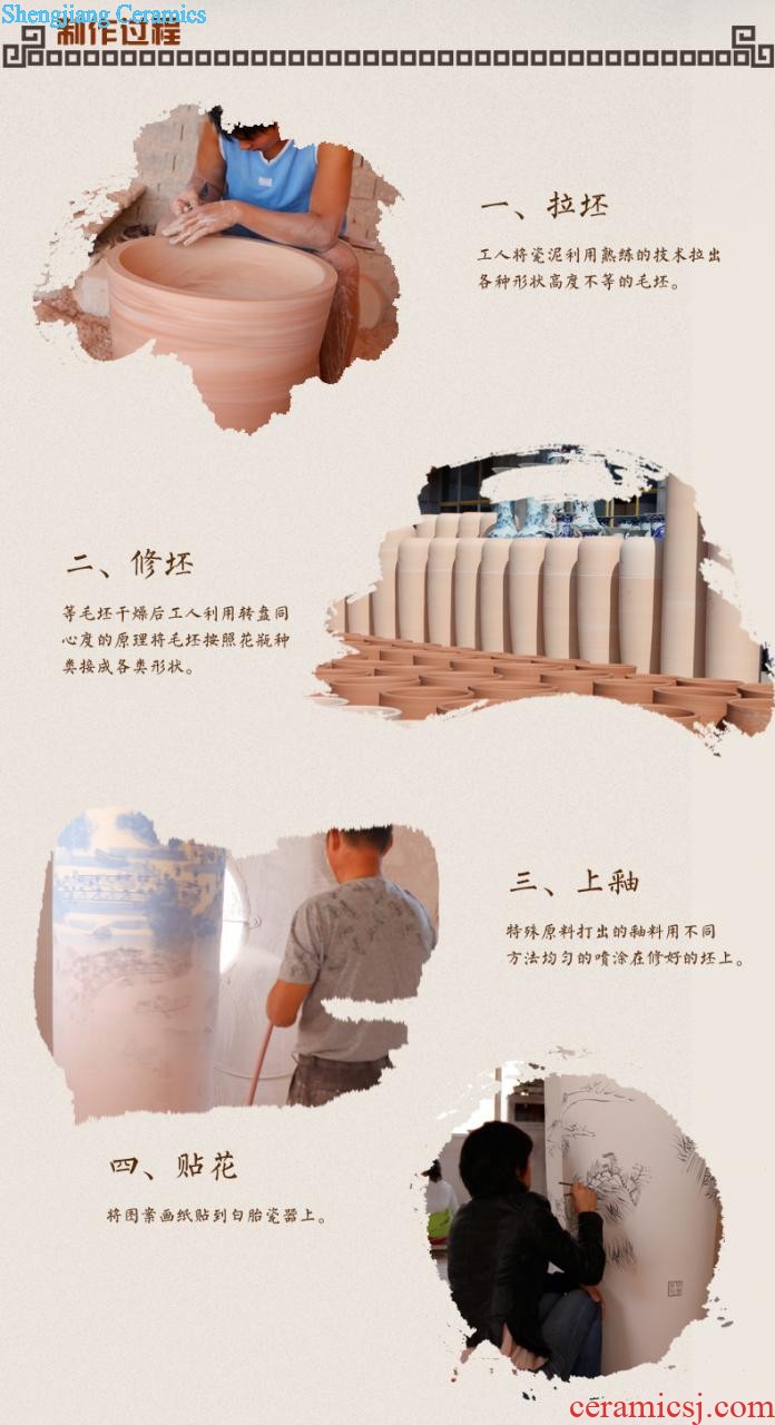 Gu wind 052 jingdezhen blue and white hand painting Opening ceremony/1.8 meters 2.2 meters antique vase