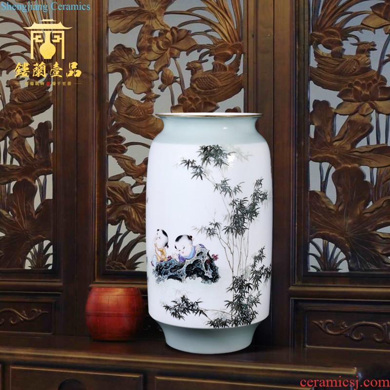 Jingdezhen ceramic hand-painted flower arranging thin body new Chinese style household vase porch sitting room sofa decorative furnishing articles