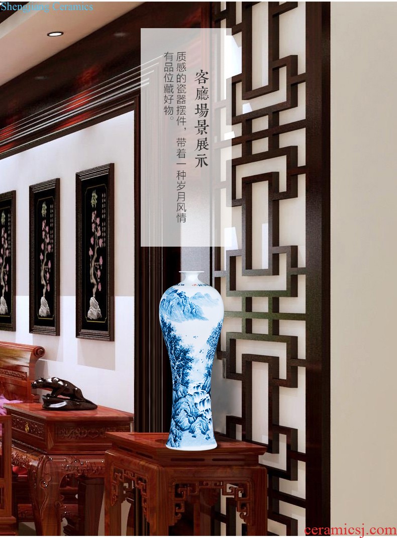 Jingdezhen ceramic vase landing large blue and white porcelain porcelain hand-painted Chinese style household adornment furnishing articles in the living room