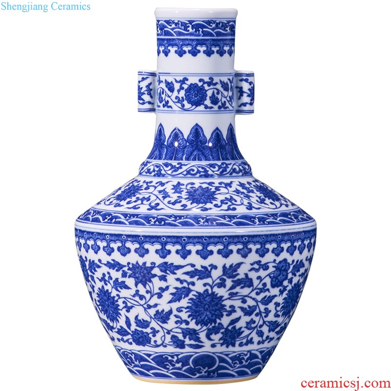 Jingdezhen ceramics imitation qing qianlong bucket colors branch lotus double ears sitting room of Chinese style household decorative furnishing articles