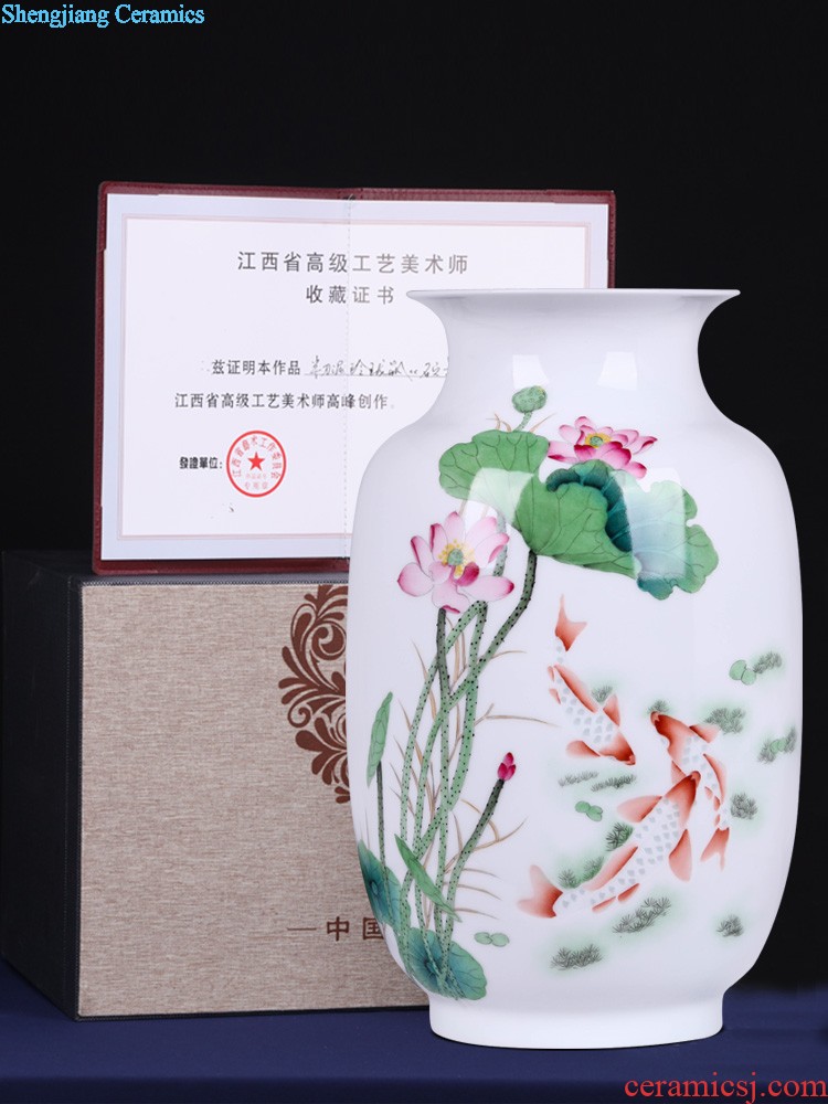 Jingdezhen ceramics Pastel landscape vase flower arrangement, the sitting room of Chinese style household rich ancient frame handicraft furnishing articles