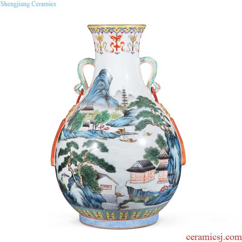 Jingdezhen ceramics Imitation qing qianlong pastel steak floral sanduo grain three bottles The sitting room adornment is placed