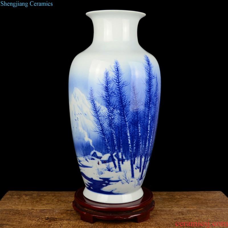 Jingdezhen ceramics Archaize peacock blue vase Chinese sitting room ark creative retro furnishing articles ornaments