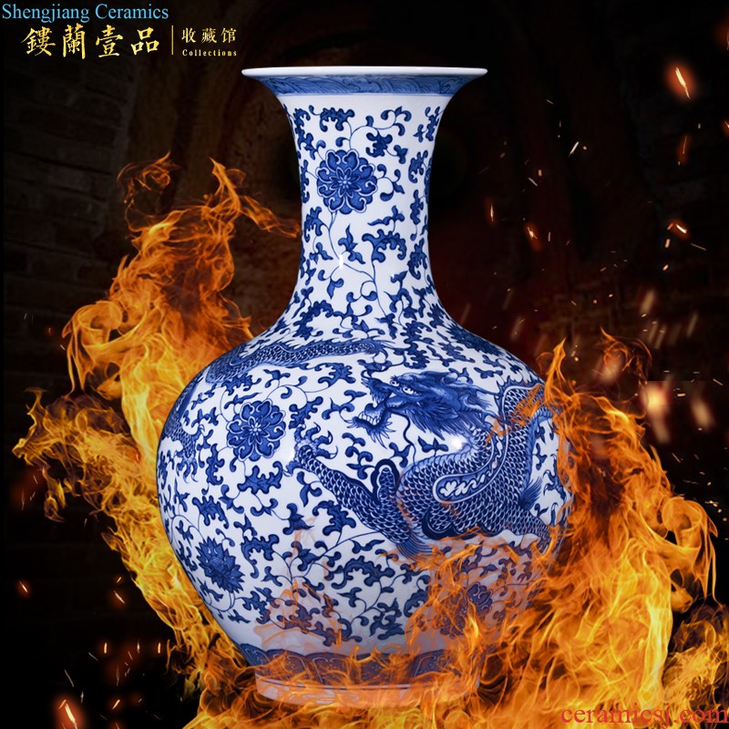 Jingdezhen ceramics imitation qing qianlong blue-and-white ssangyong bottle of new Chinese style household adornment flower arranging collection furnishing articles