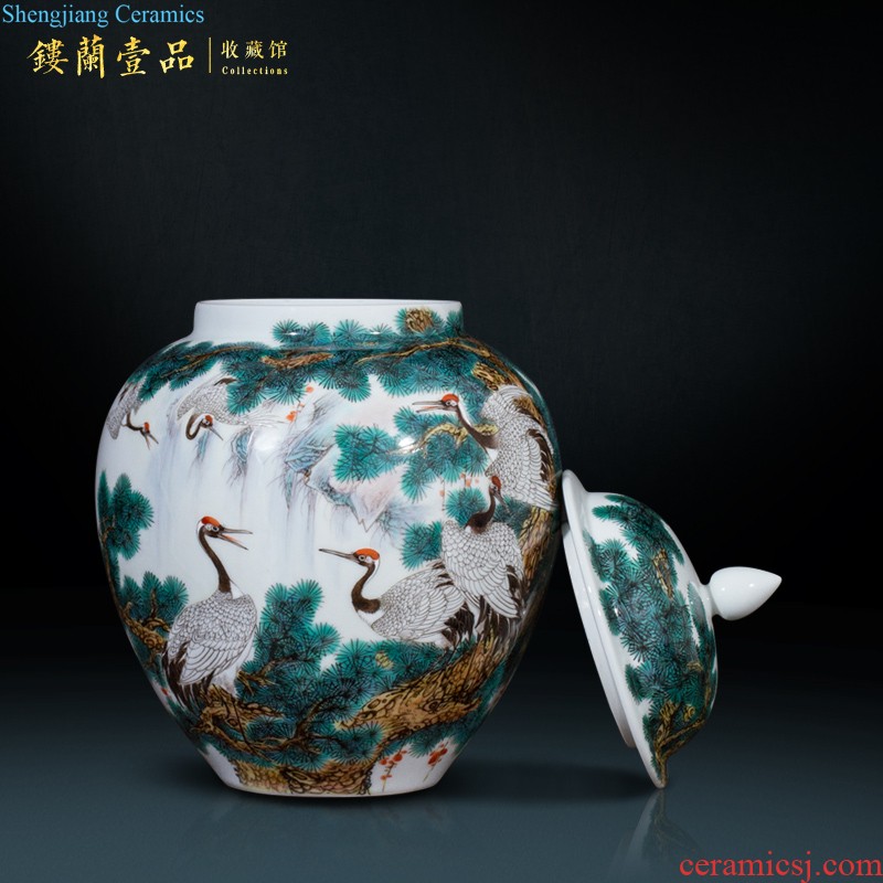 Jingdezhen ceramic hand-painted archaize pastel caddy storage tank brocade prosperous Chinese sitting room adornment is placed