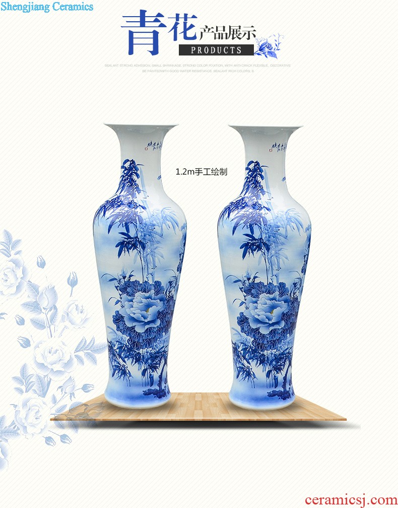 Jingdezhen ceramics big red vase hand-painted home sitting room ground study decorative furnishing articles calligraphy and painting scroll cylinder