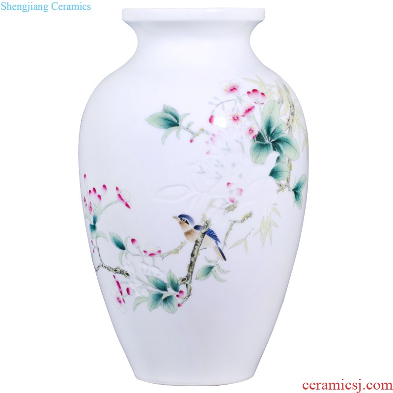 Jingdezhen ceramics hand-painted famille rose flower arranging big vase living room TV cabinet decoration collection of Chinese style household furnishing articles