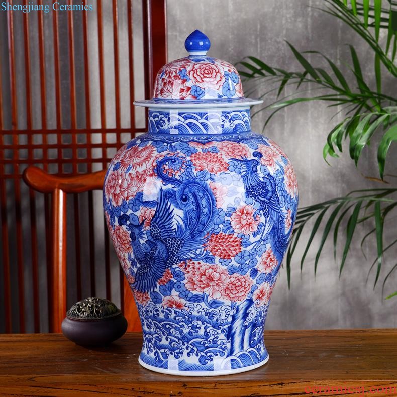 Jingdezhen ceramics vase hand-painted flower arranging furnishing articles of Chinese style living room TV cabinet decoration porcelain home decoration