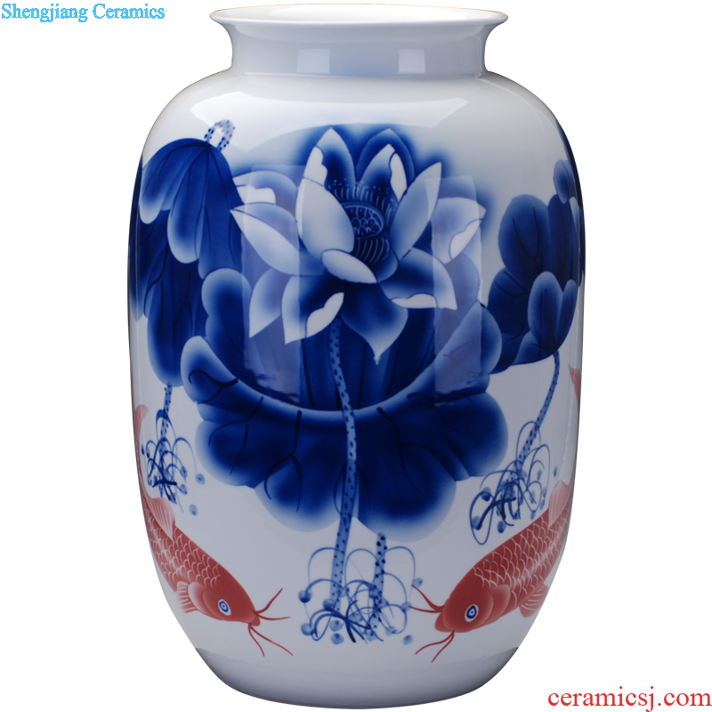 Jingdezhen ceramic 224 little gold fish tank water lily of blue and white porcelain basin bowl lotus tortoise cylinder Aquatic animals writing brush washer fish bowl