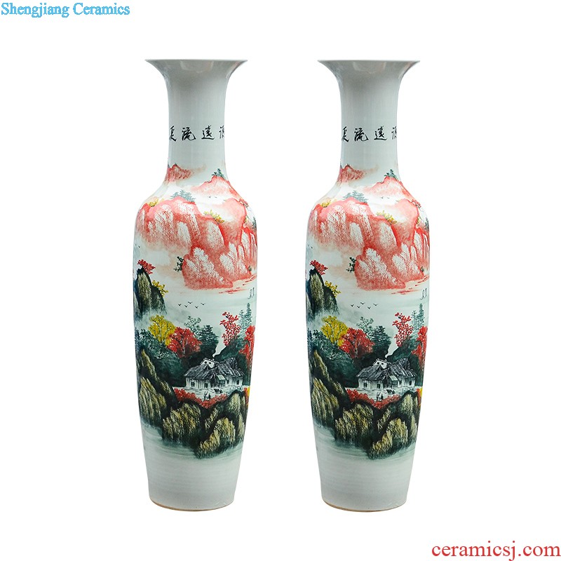 E197 jingdezhen ceramics of large blue and white porcelain vase and landscape painting home sitting room adornment is placed his feet