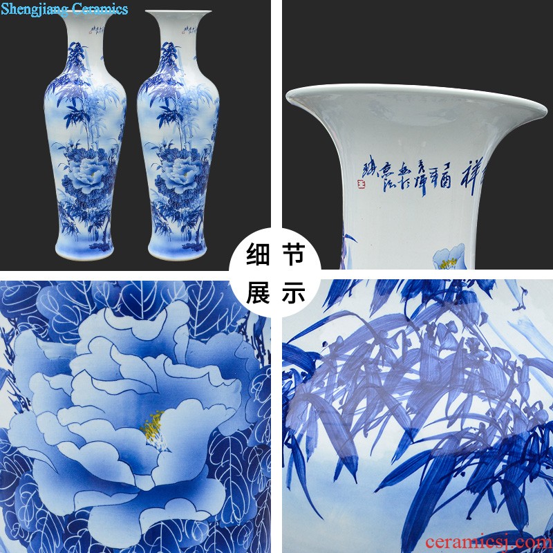 Jingdezhen ceramics big red vase hand-painted home sitting room ground study decorative furnishing articles calligraphy and painting scroll cylinder