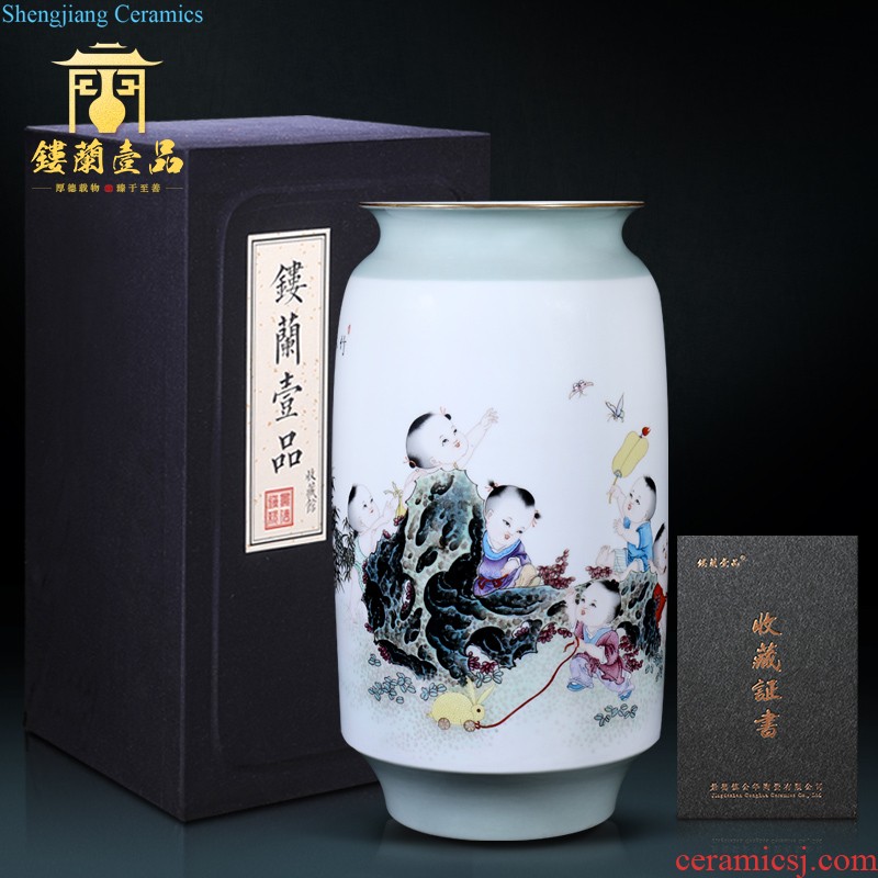 Jingdezhen ceramic hand-painted flower arranging thin body new Chinese style household vase porch sitting room sofa decorative furnishing articles