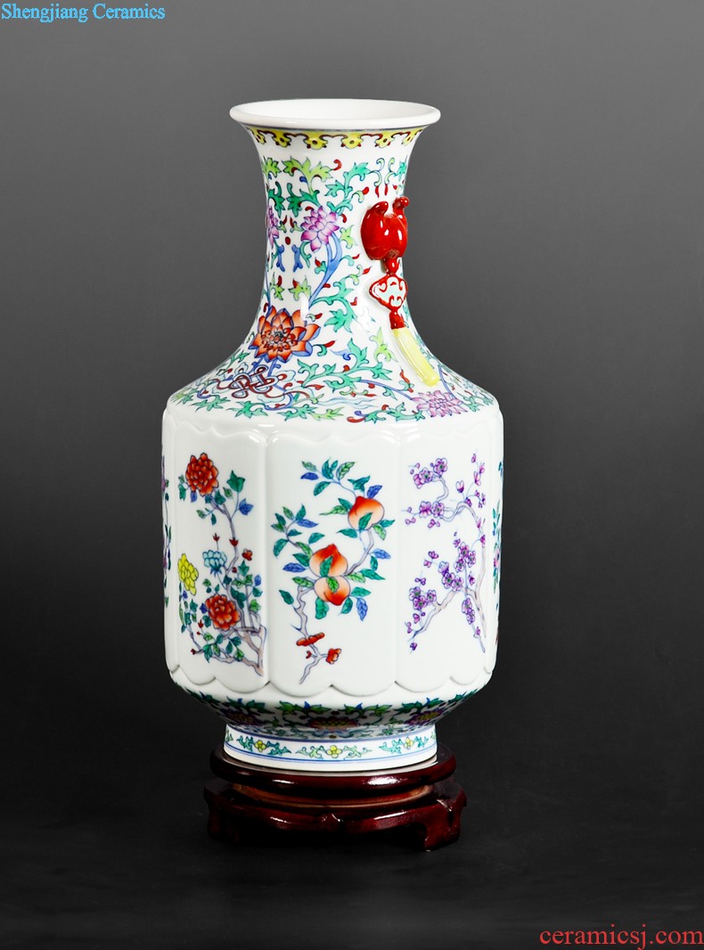 Archaize of jingdezhen ceramic famille rose by hand-painted pot-bellied vase sitting room porch decoration of Chinese style household furnishing articles