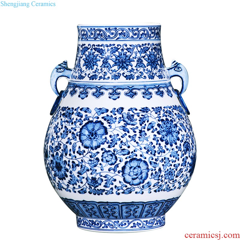 Jingdezhen ceramics hand-painted large blue and white porcelain vase flower arranging furnishing articles of Chinese style living room home decoration decoration