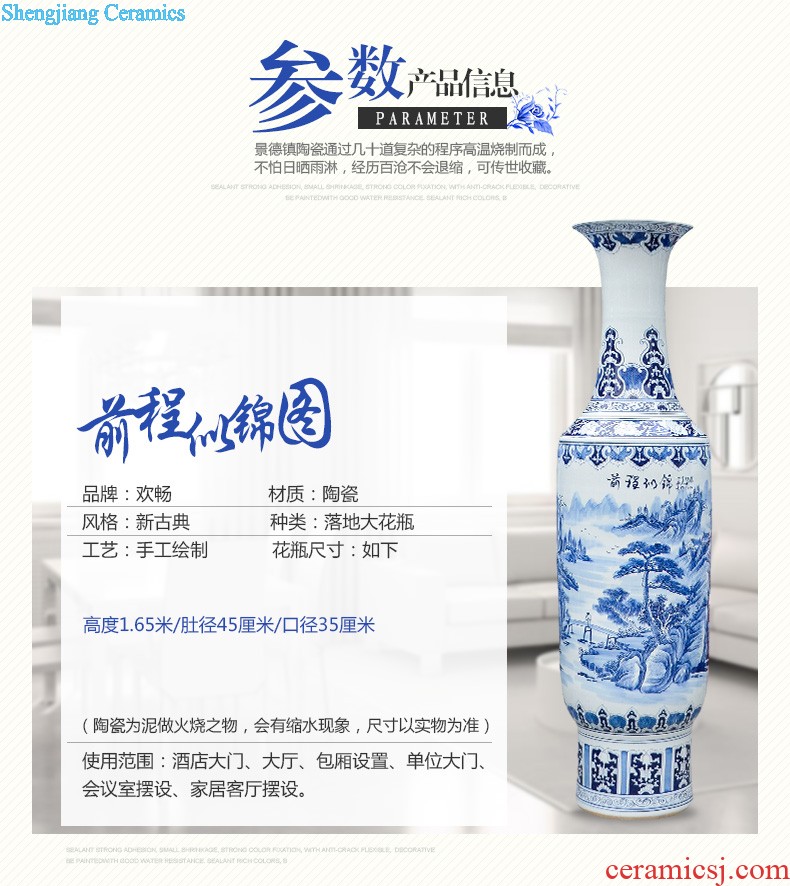 Jingdezhen ceramic floor big vase hand-painted antique imitation Ming blue and white porcelain sitting room porch place large ornament