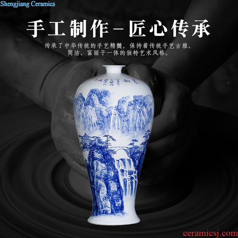 Jingdezhen blue and white porcelain manual hand-painted dried flowers sitting room place vase modern new Chinese style decoration decoration