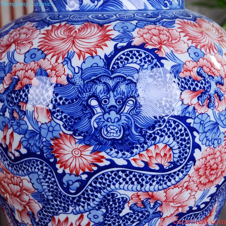 Jingdezhen ceramics vase hand-painted flower arranging furnishing articles of Chinese style living room TV cabinet decoration porcelain home decoration