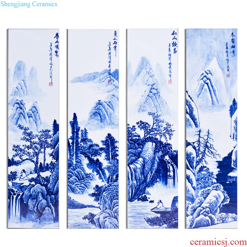 Jingdezhen ceramics hand draw freehand brushwork in traditional Chinese porcelain plate spring, summer, autumn and winter four screen painter background decoration hanging in furnishing articles