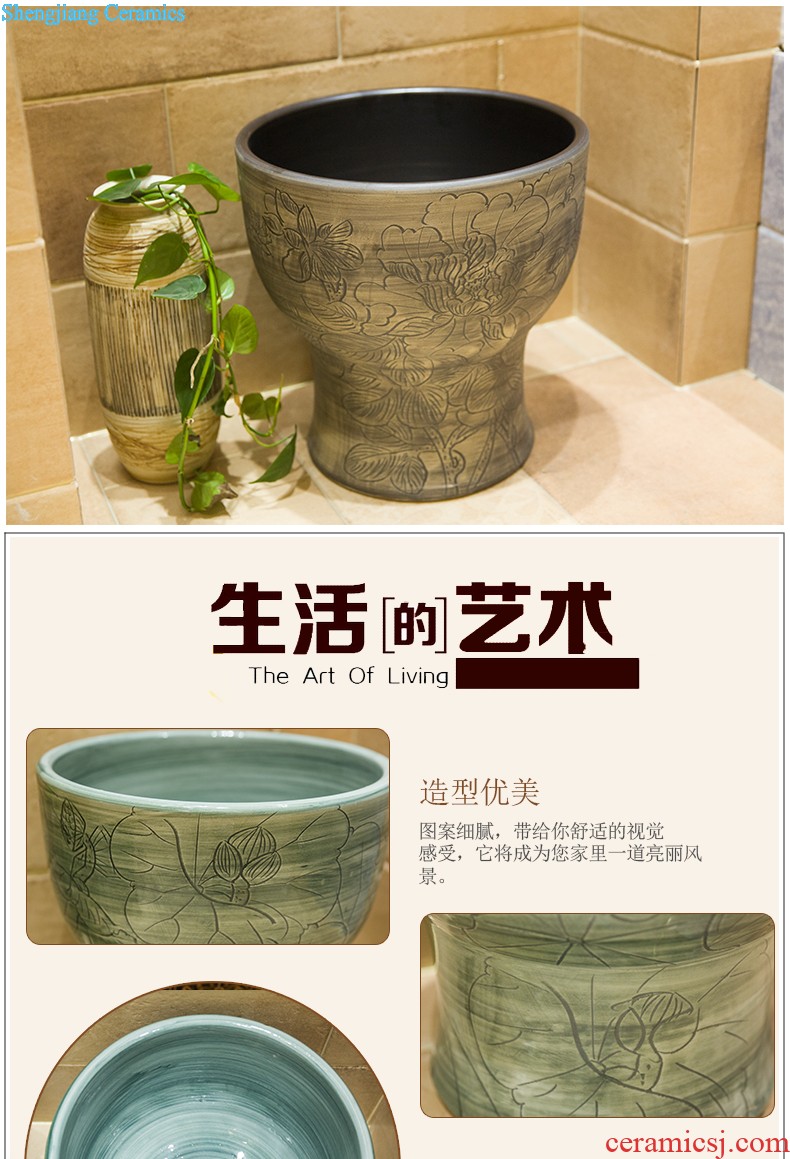 Koh larn, qi ceramic art basin mop mop pool ChiFangYuan one-piece mop pool blue and white crack diameter 40 cm