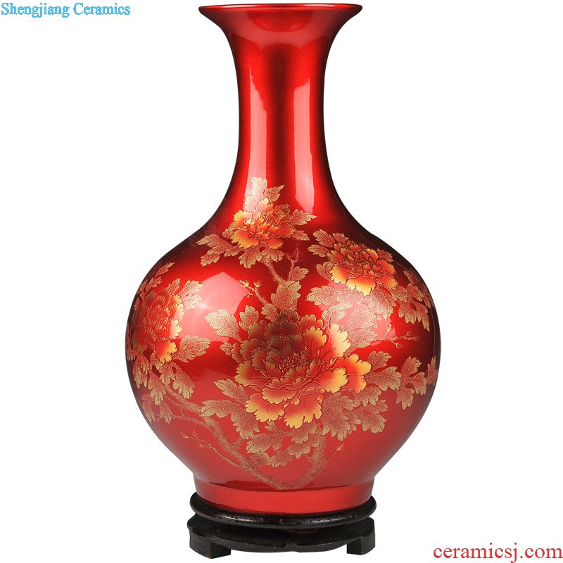 Jingdezhen ceramics vase hand-painted red lotus flower arrangement New Chinese style home sitting room adornment is placed