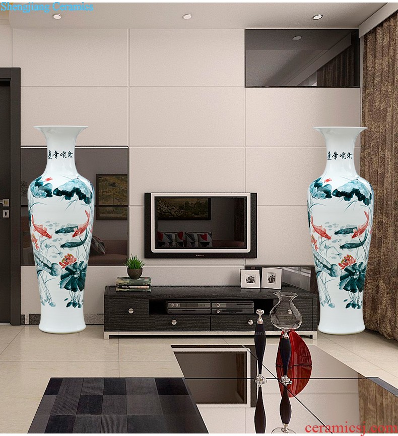 Jingdezhen ceramics by hand draw lotus flower vase furnishing articles sitting room of Chinese style household rich ancient frame flower decorations