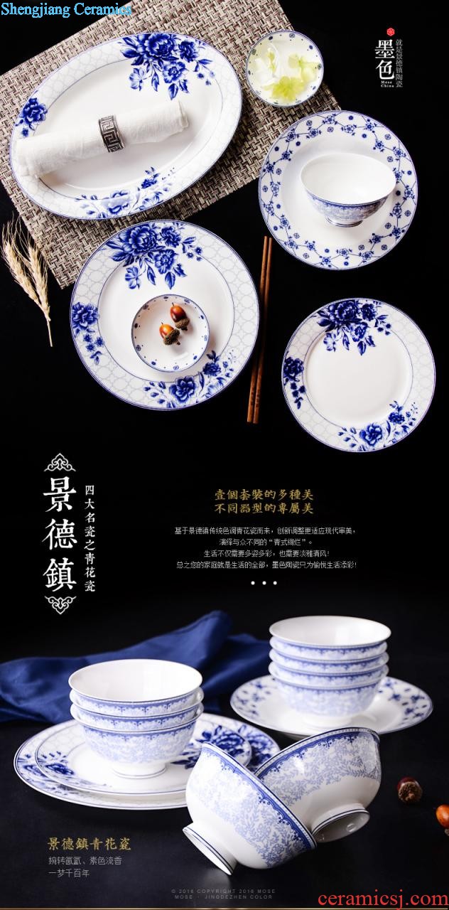 inky Jingdezhen ceramic tableware dishes suit 56 of the head of household bone bowls dish bowl chopsticks Chinese style