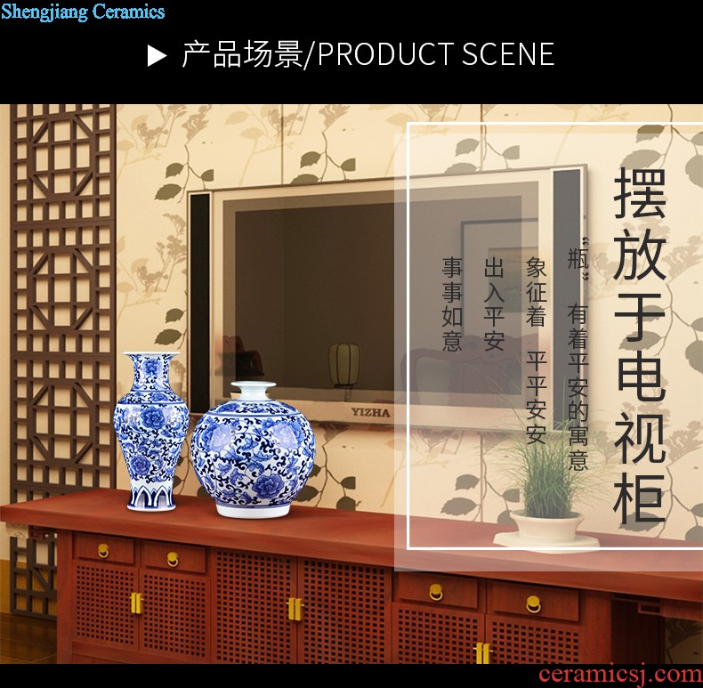 Hand painted lotus painting and calligraphy cylinder kiln jingdezhen ceramics is increasing in vases, flower arranging furnishing articles Chinese style living room floor decoration