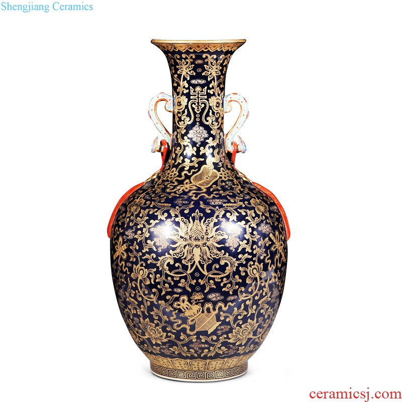 Jingdezhen imperial kiln chinaware imitation qing qianlong yellow medallion in pastel landscape pattern vase sitting room adornment is placed