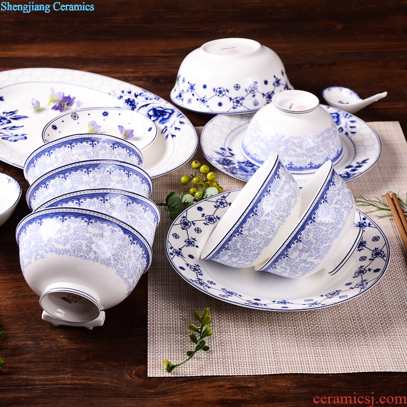 inky Jingdezhen ceramic tableware dishes suit 56 of the head of household bone bowls dish bowl chopsticks Chinese style