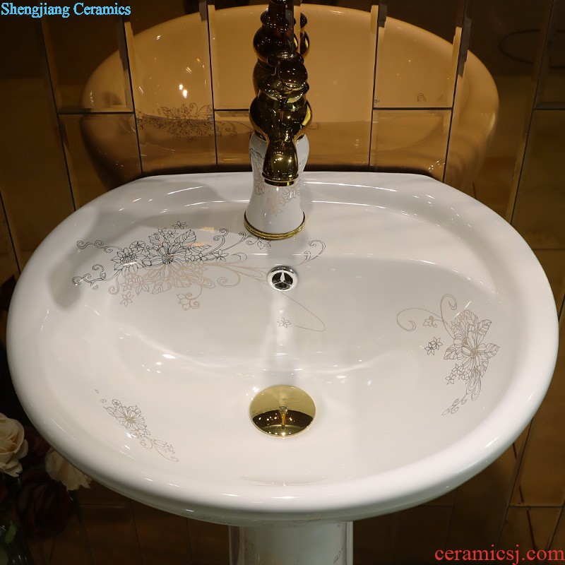 Gold cellnique pillar type lavatory ceramic floor integrated art basin toilet lavabo balcony