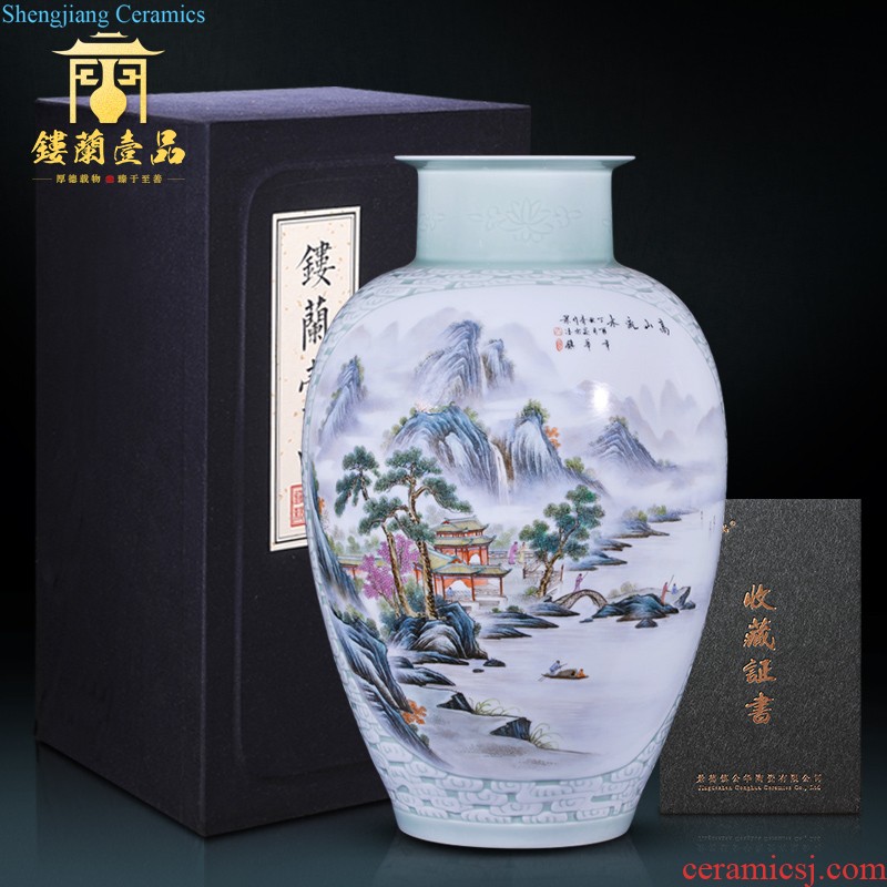 Jingdezhen ceramics antique blue and white landscape big mouth wash the vase flower arranging furnishing articles home sitting room adornment porcelain collection