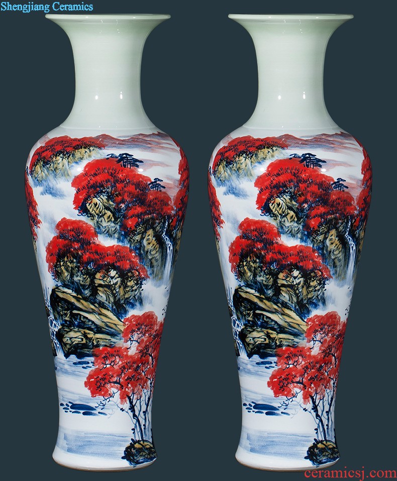 Jingdezhen ceramics hand-painted quiver big vase furnishing articles sitting room floor decoration painting scroll cylinder decoration