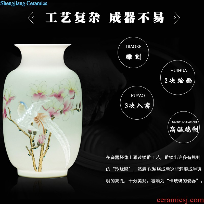 Jingdezhen ceramics China red pomegranate bottle vase hand-painted landscape painting large living room office furnishing articles ornament